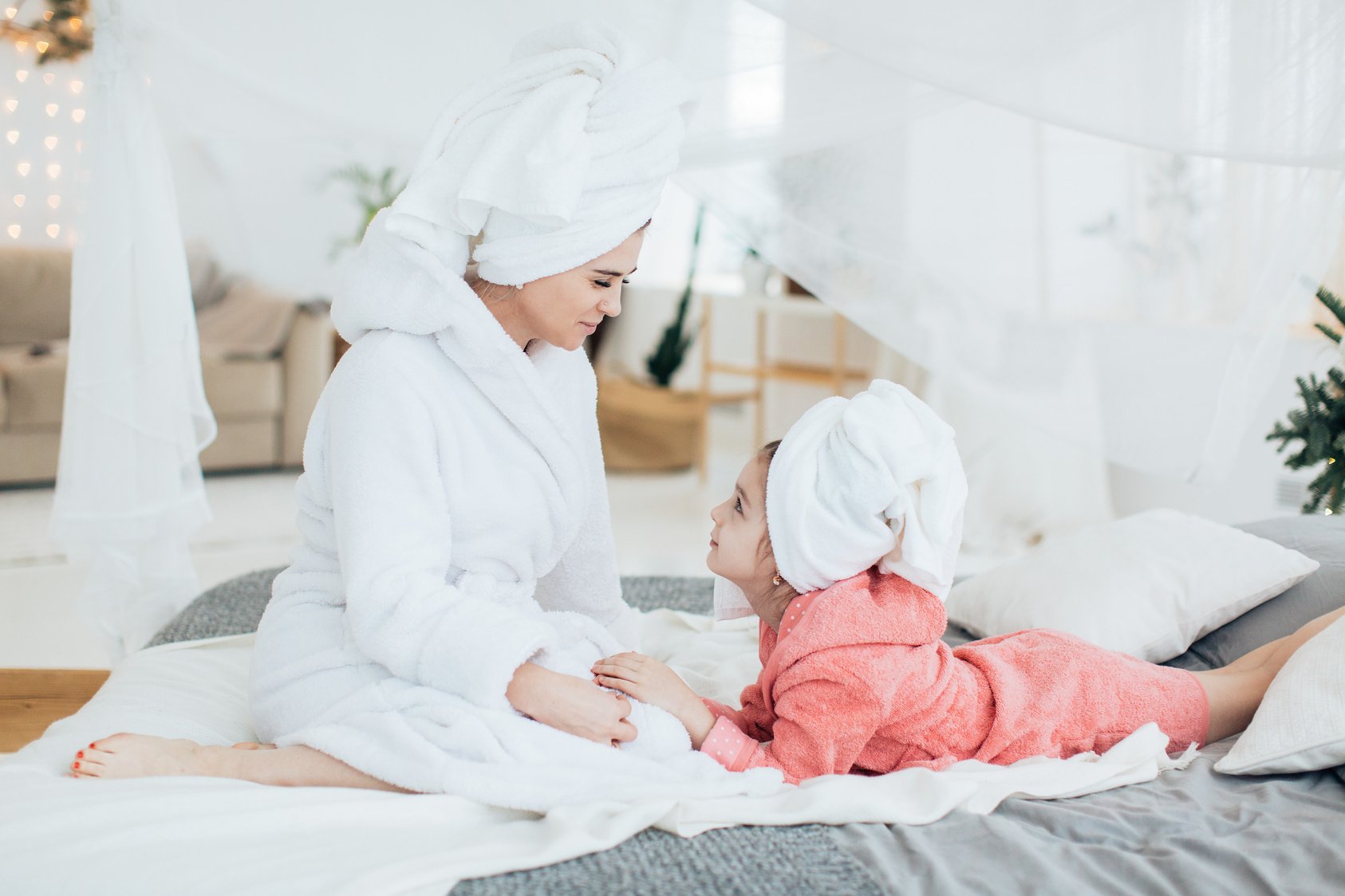 Mother and Daughter in Bathrobes